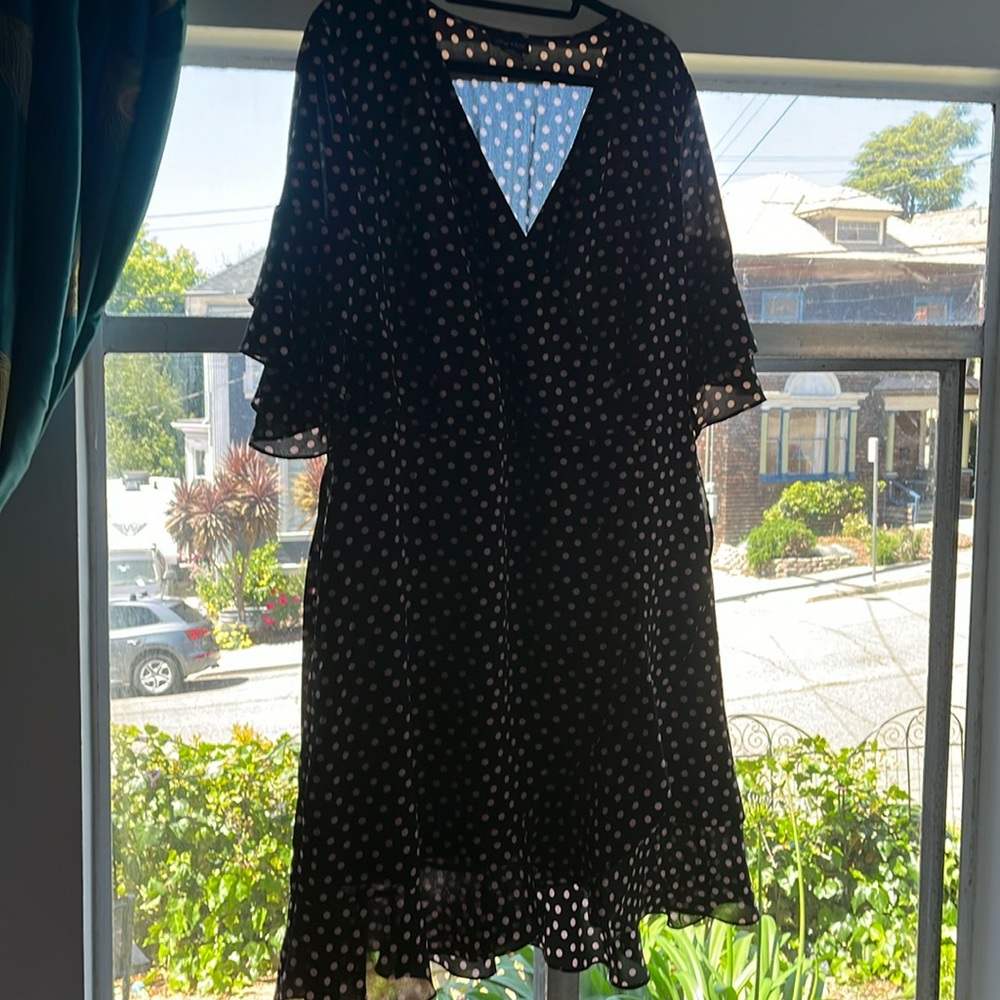 City chic black with pink polkadots mid length size 20